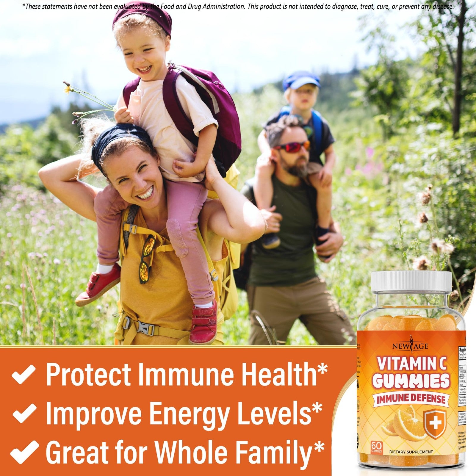 Orange vitamin C gummies from New Age Age, supporting healthy immune function with flavorful, chewable citrus vitamin C supplements.