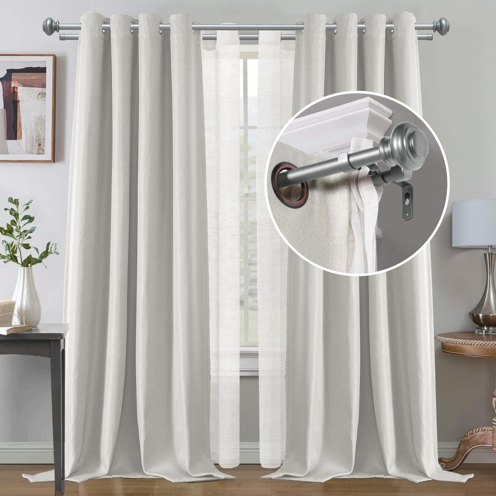 H.VERSAILTEX double curtain rods for windows, 16.2 to 137.4 inches, 3/4 inch diameter, metal finish with mounting brackets