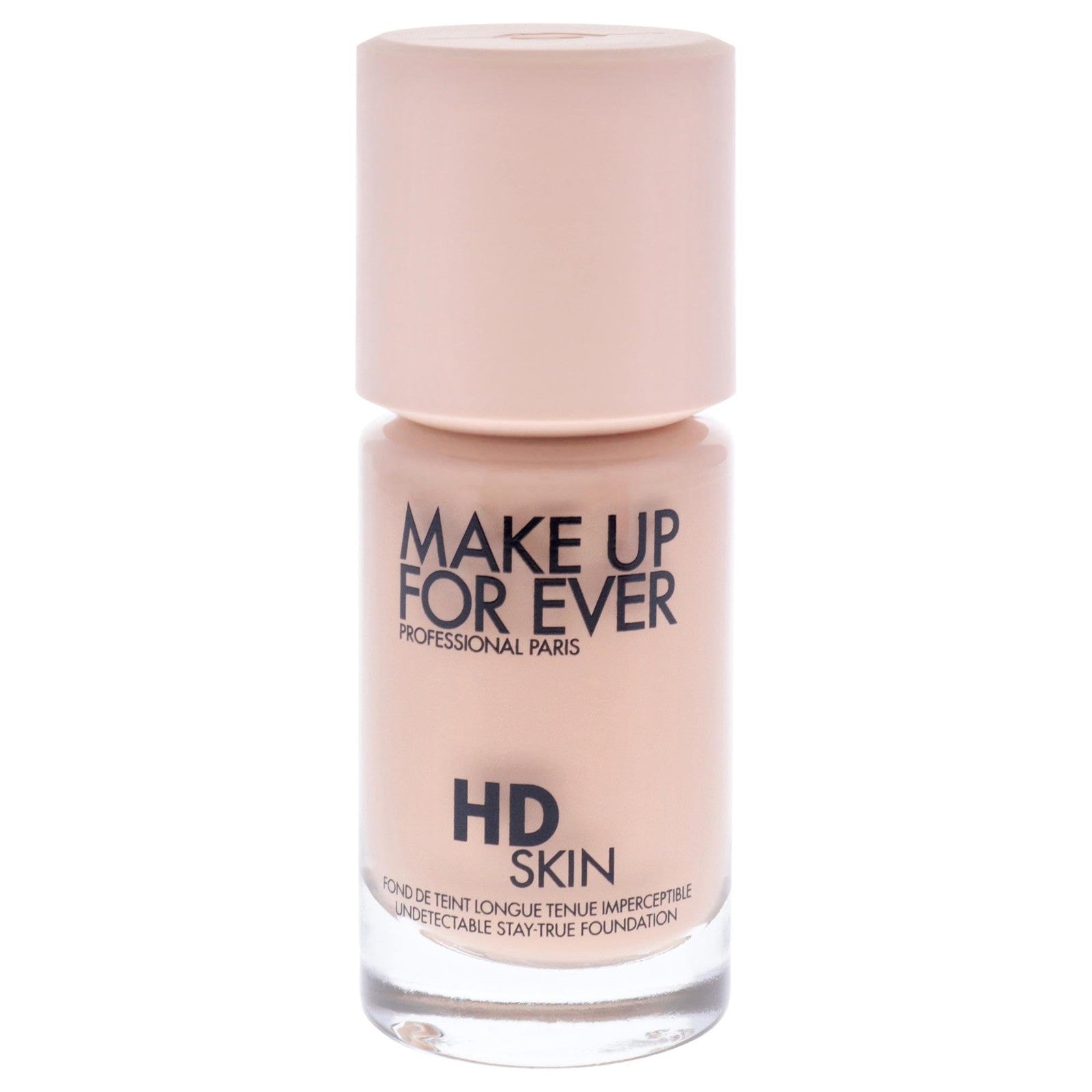 Make Up For Ever HD Skin Undetectable Longwear Foundation in shade 1R12, showing the sleek foundation bottle with pump applicator.