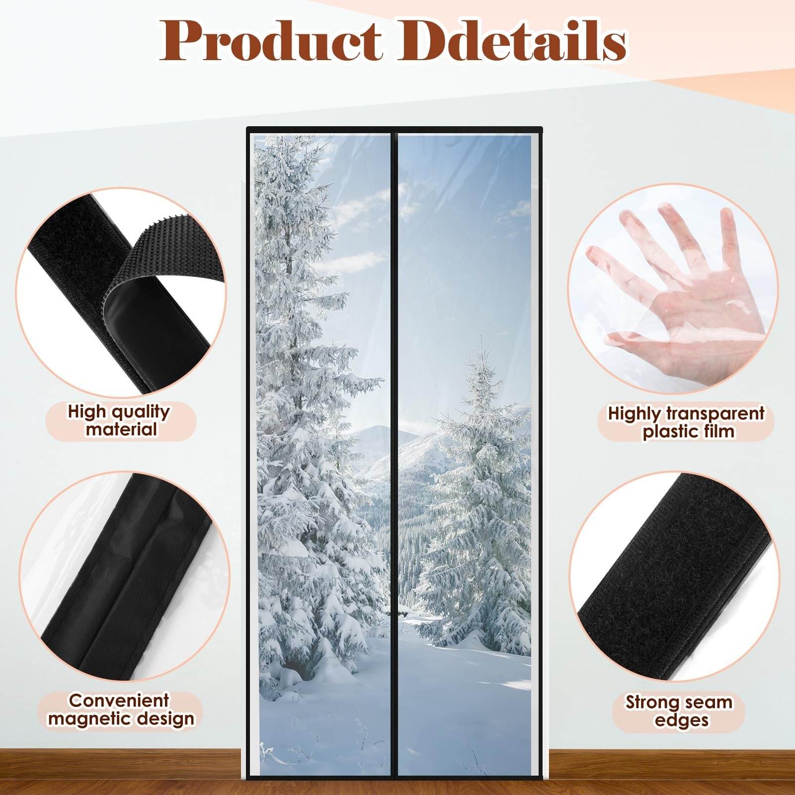 SmoothNovelty clear magnetic thermal insulated door curtain 72x80 inches for energy saving and temperature control