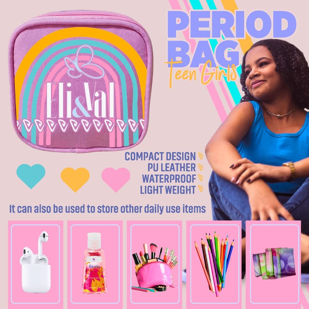 First period kit for girls aged 9-12 by ELI&VAL, featuring tampons, pads, and essentials for tween and teen menstrual starter kit
