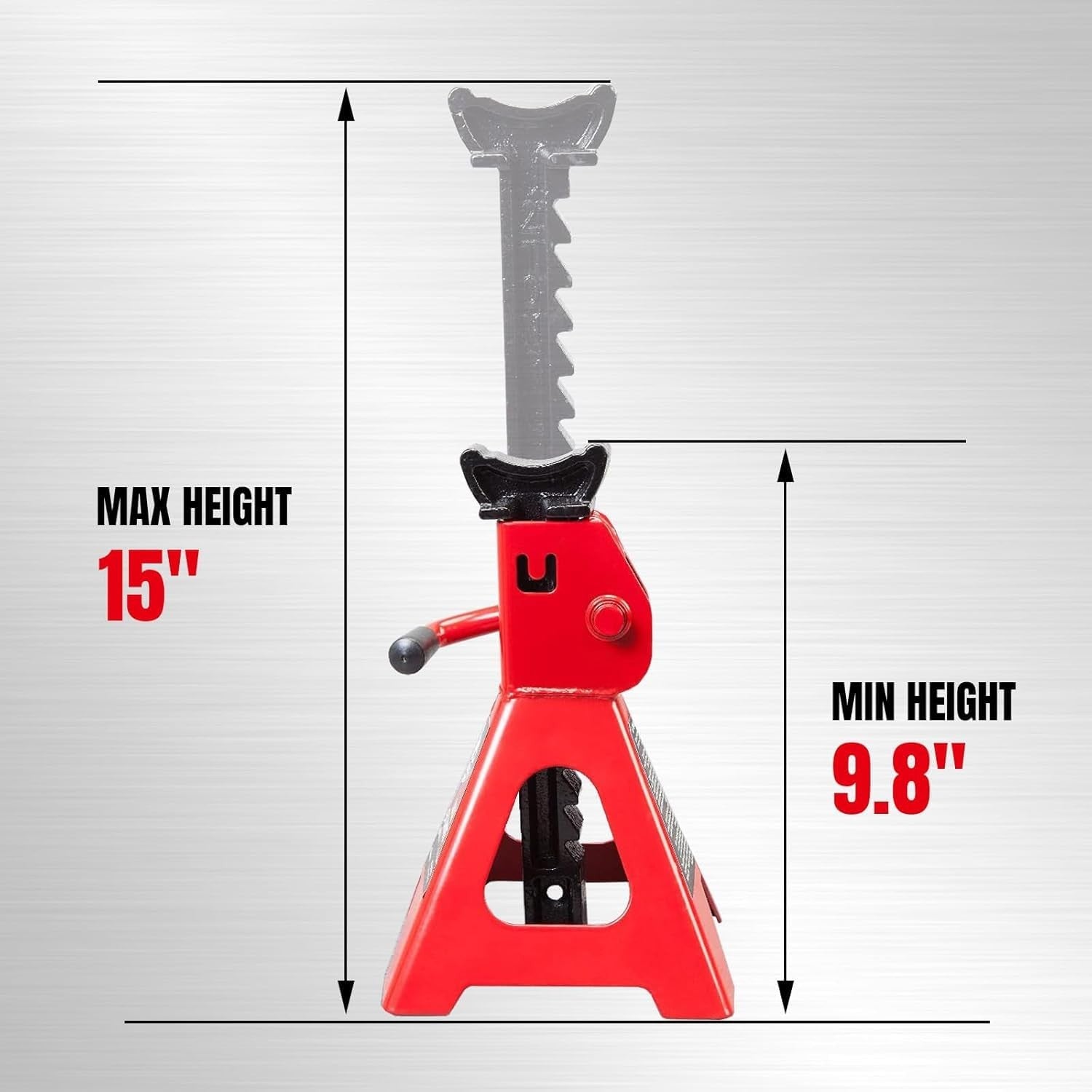 Big RED 2 Ton steel car jack stands for automotive use, shown in a 2-pack with adjustable height and sturdy construction