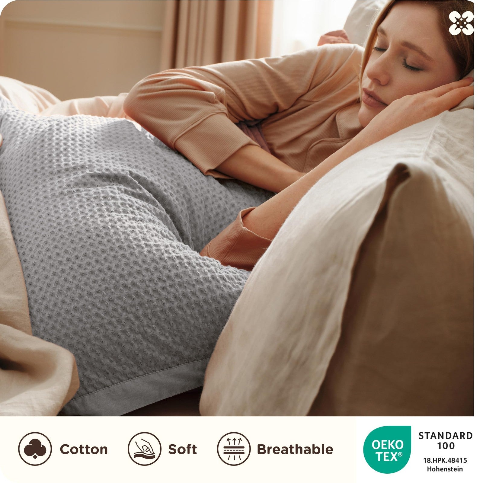 Bedsure queen cotton duvet cover in grey with a waffle weave pattern, showcasing soft 100% cotton fabric and stylish design.