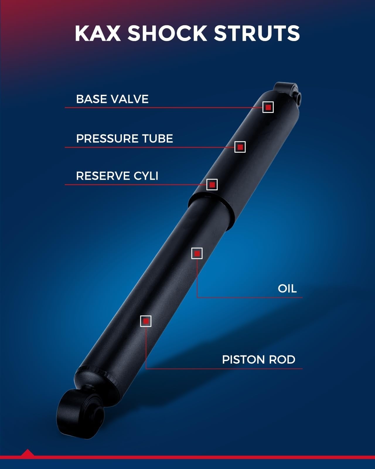 KAX rear shocks absorber set for Toyota Tacoma 1995-2000, showing two black strut shocks with mounting hardware on a white background.