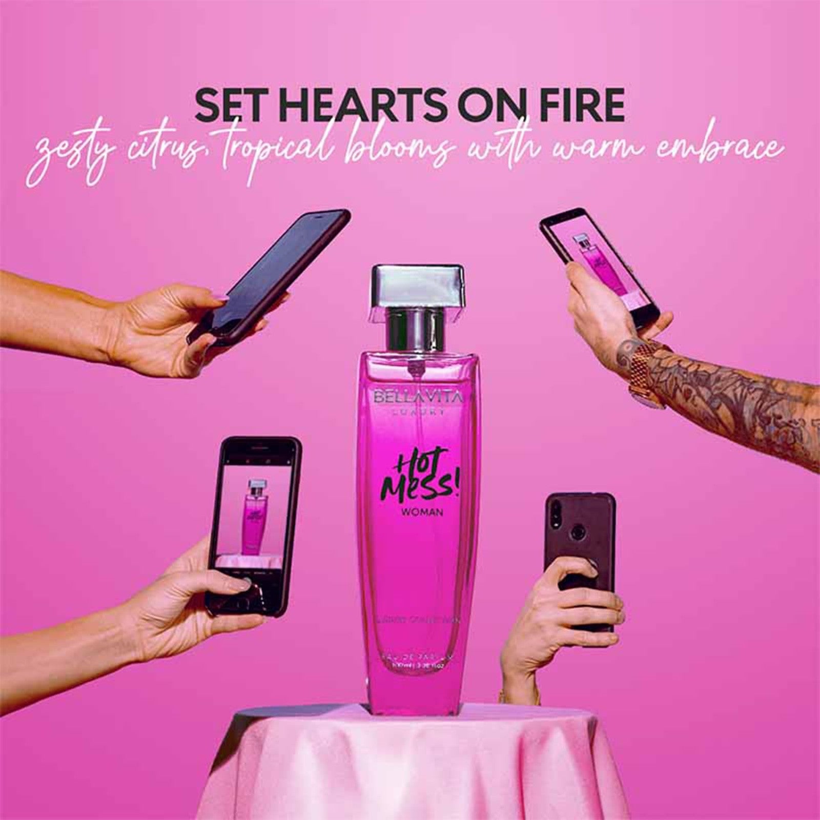 BellaVita Hot Mess perfume for women, 100ml Eau de Parfum with luxurious fragrance in a sleek bottle.