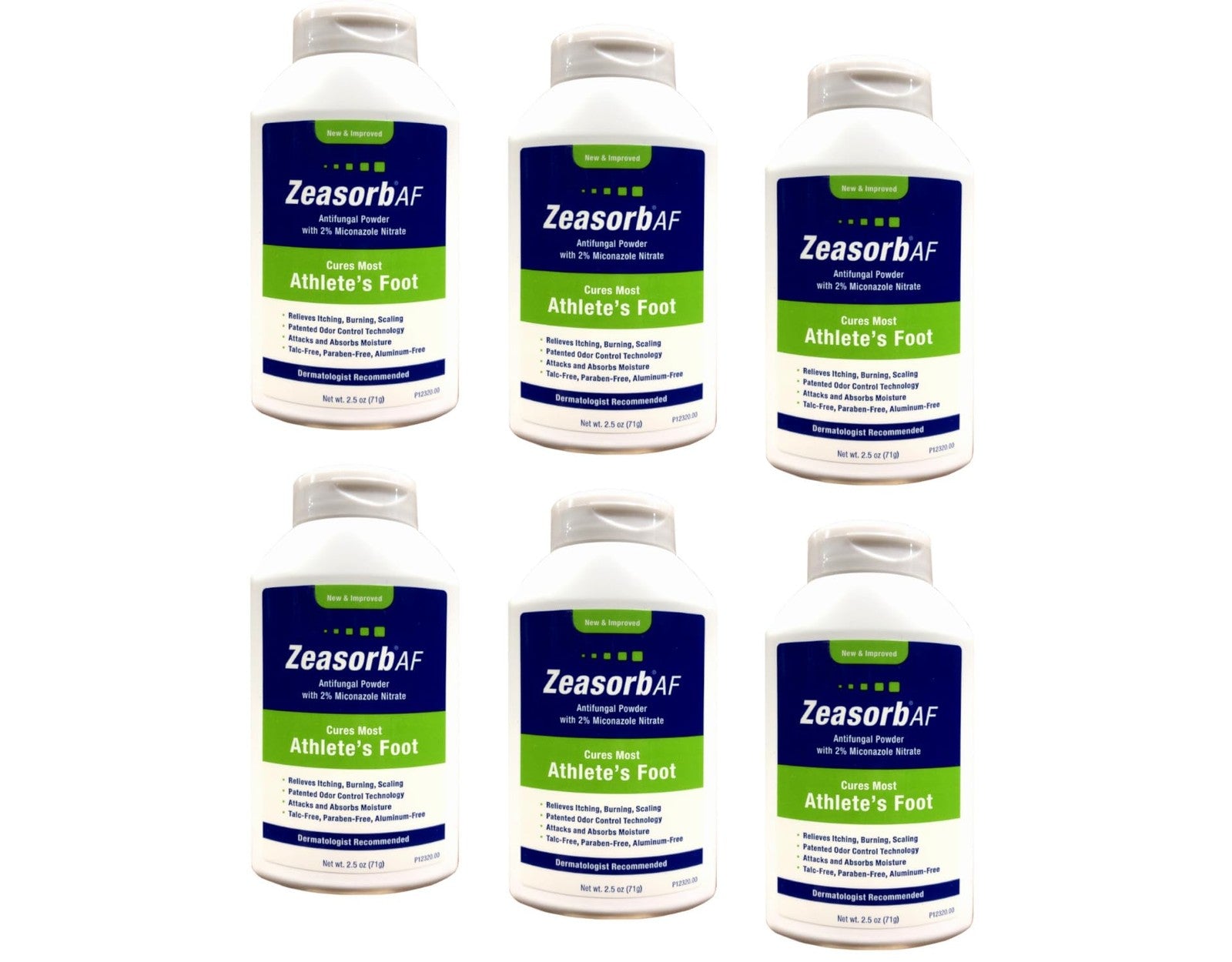 Unbranded Zeasorb antifungal powder container with 2.5 oz label, showing the super absorbent powder for athletes foot treatment.