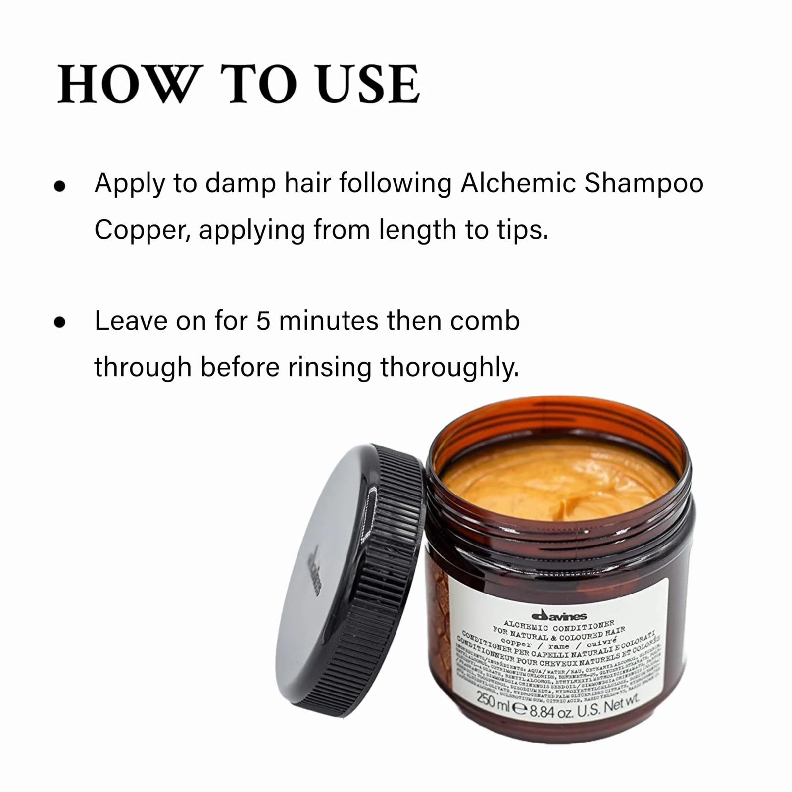 Davines Alchemic Copper Conditioner in 8.81 oz bottle, featuring a sleek design and copper-toned label on a white background.