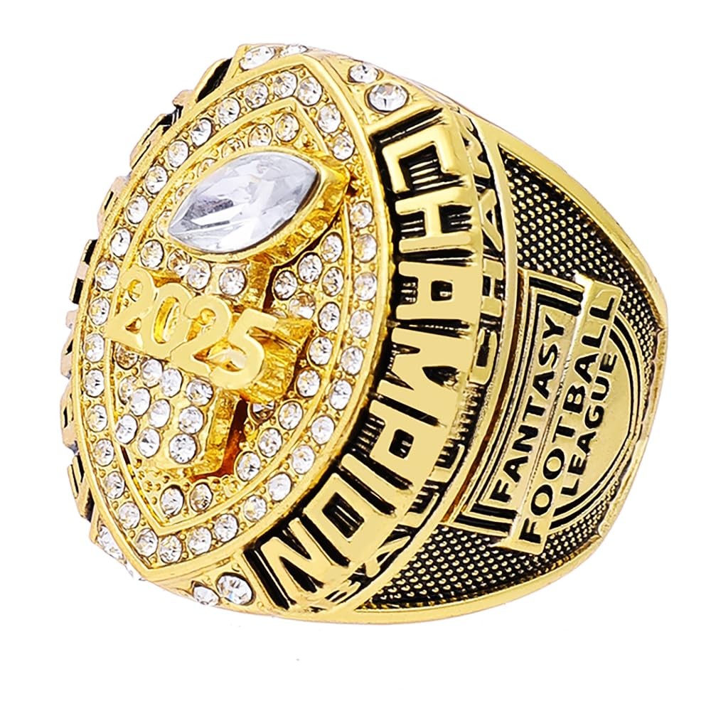 Noblehead 2025 Fantasy Football Championship Ring with engraved details and heavy trophy design.