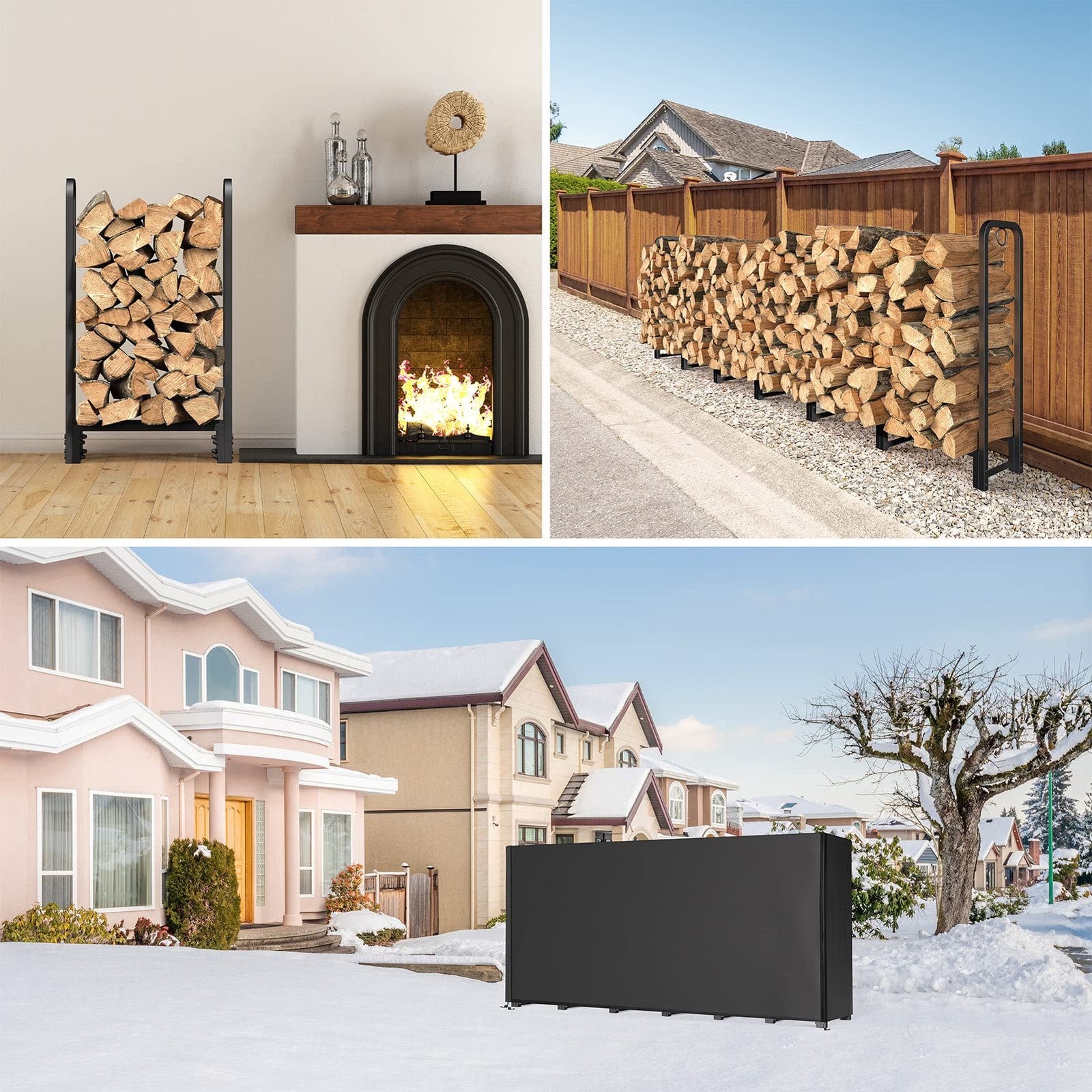 SunyesYoon 80-inch outdoor firewood rack with waterproof cover, heavy-duty log storage for outdoor fireplaces or fire pits.