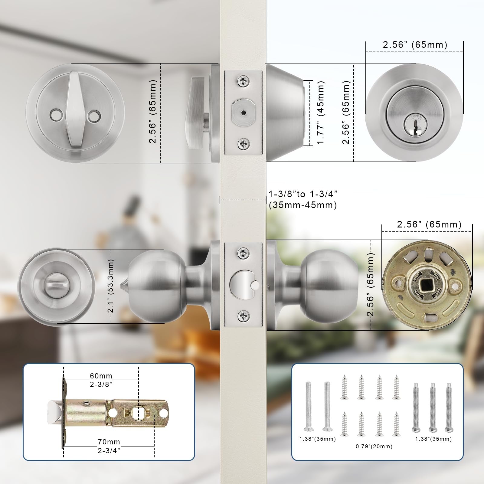 Knobonly keyed alike exterior door knob with round design and stainless steel deadbolt for outdoor security.