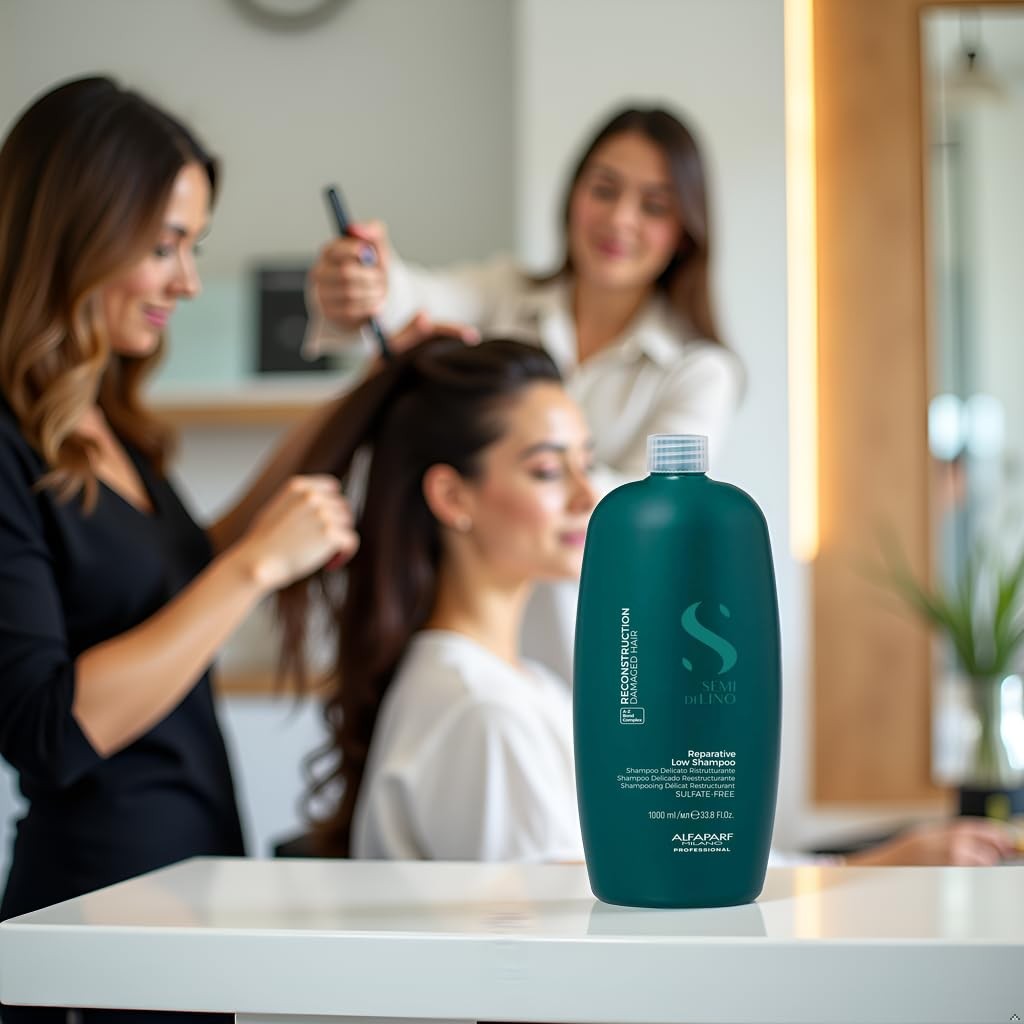 ALFAPARF MILANO Semi di Lino Reconstruction sulfate-free shampoo with nourishing formula and sleek blonde hair in the image