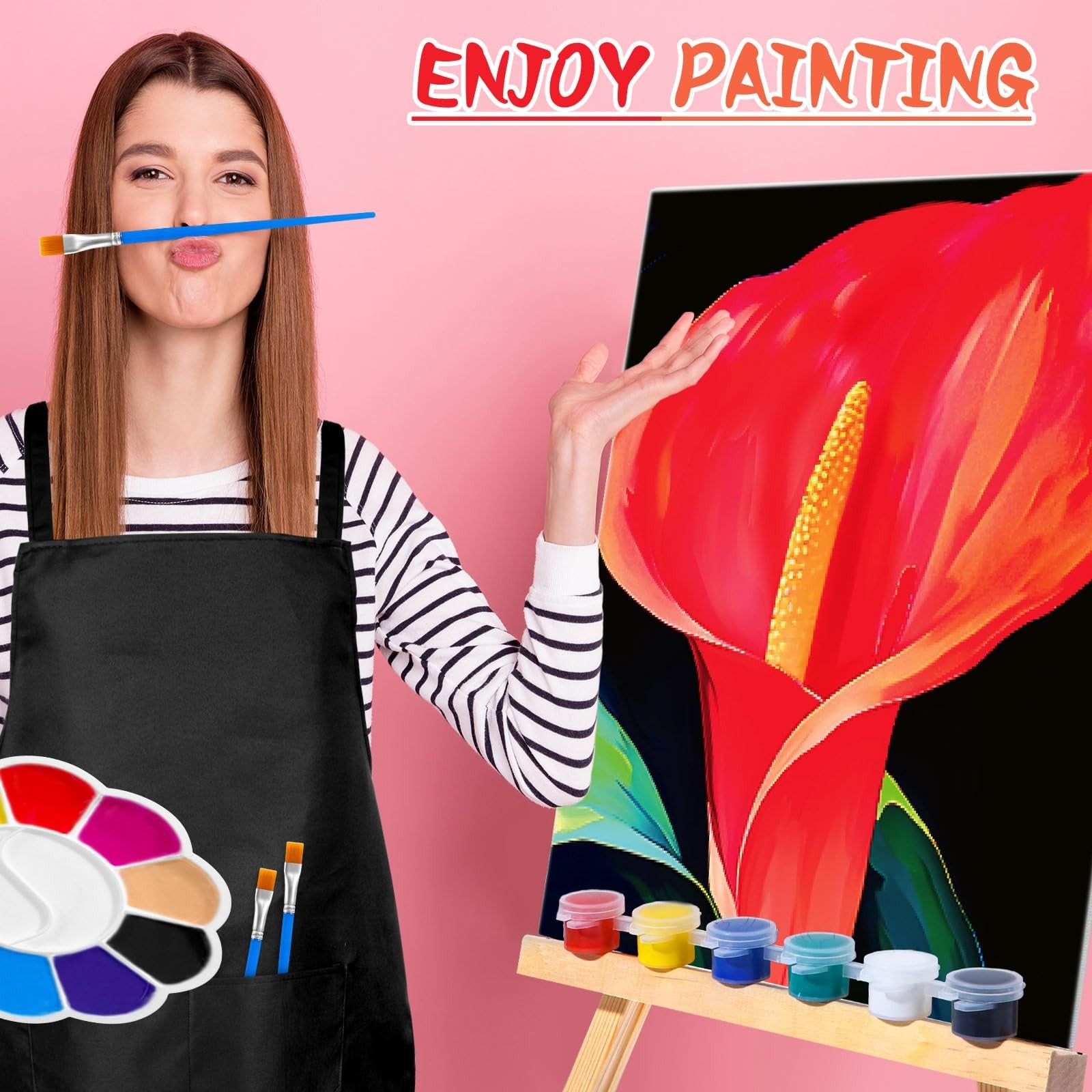 Motipuns 6-piece pre-drawn canvas set for adults' sip and paint kit, featuring colorful designs for creative painting sessions.