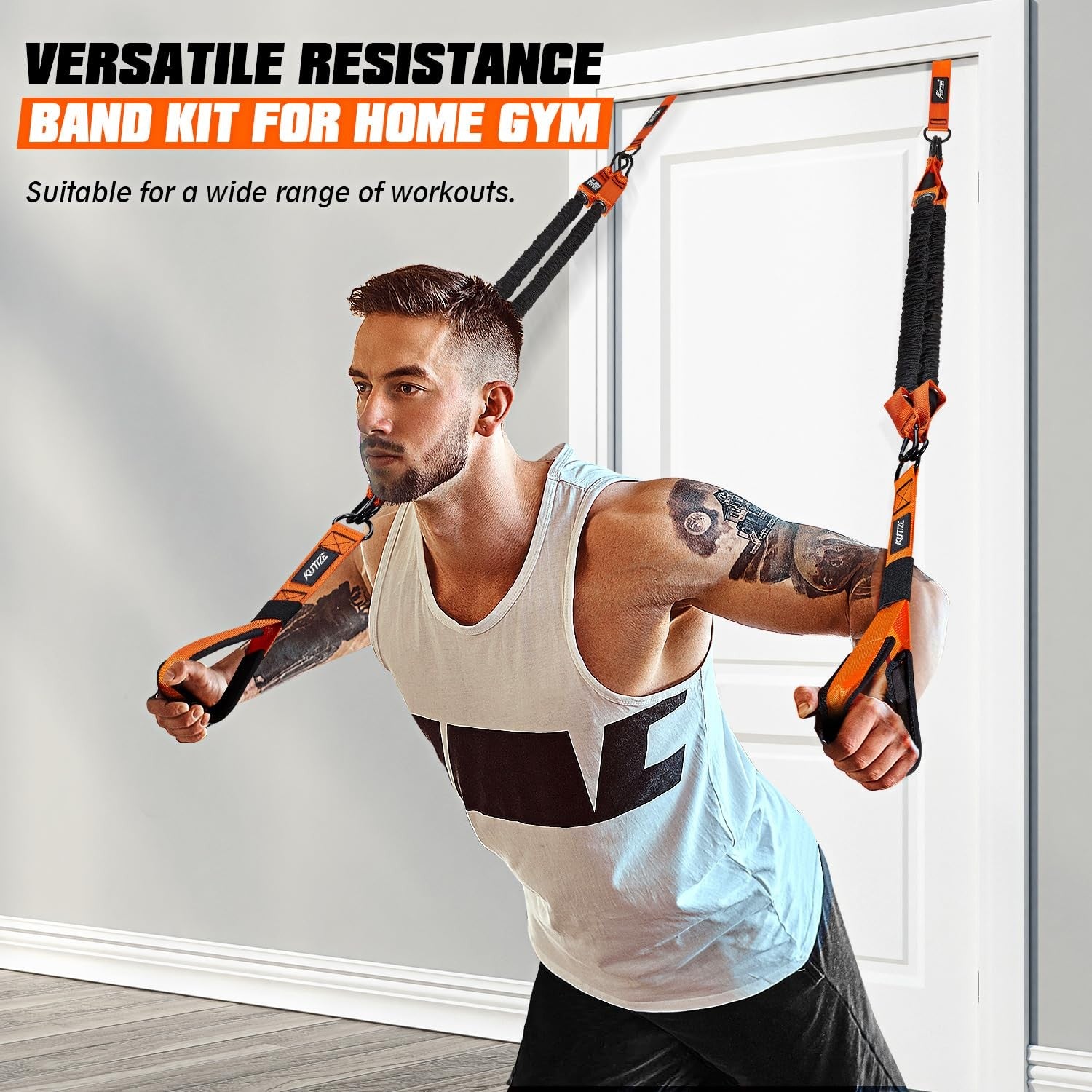 KUTIZE resistance exercise bands with handles and door anchor, heavy-duty workout bands for strength training.