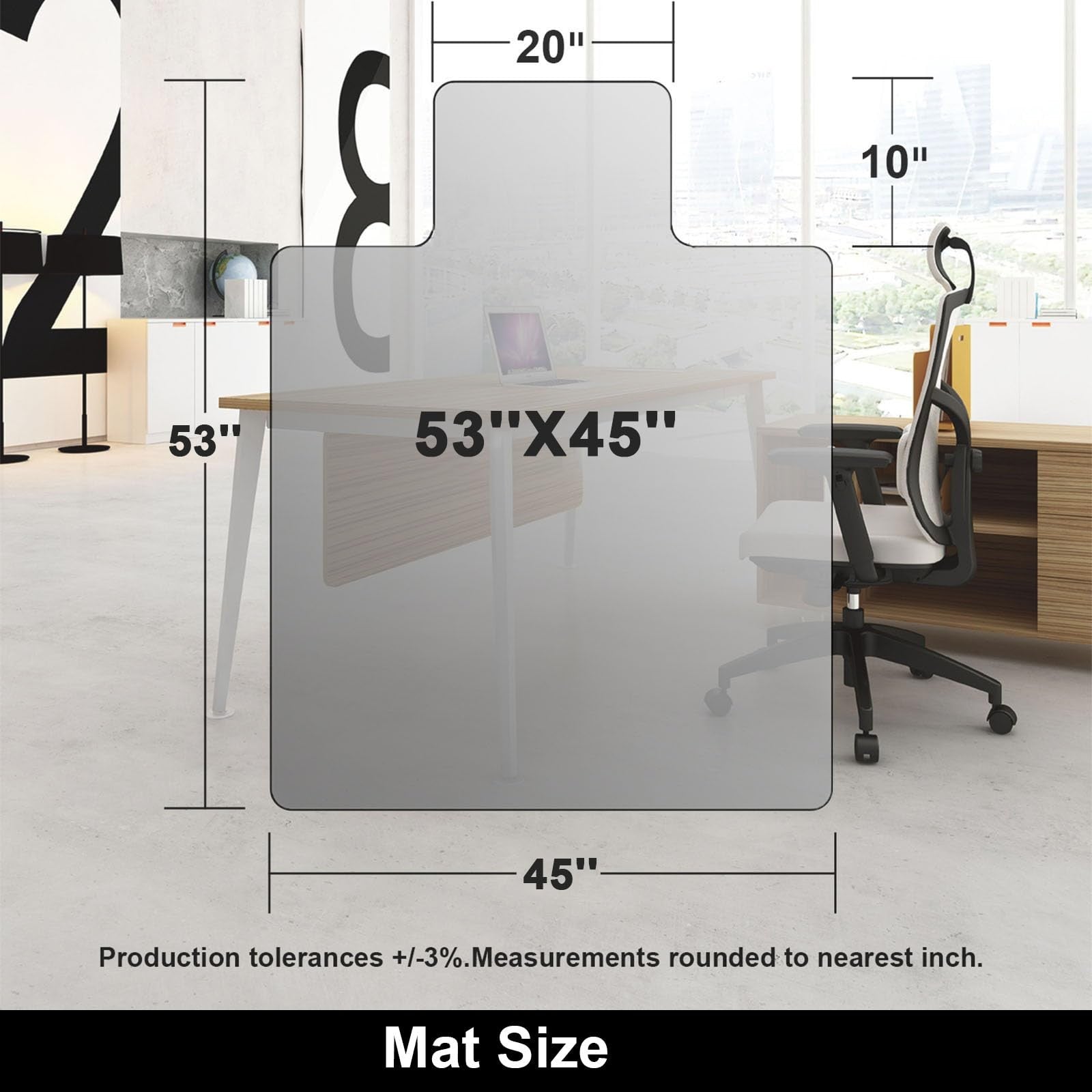 AiBOB chair mat for low pile carpet floors, 53x45 inches, flat design without curling, durable and clear for office use