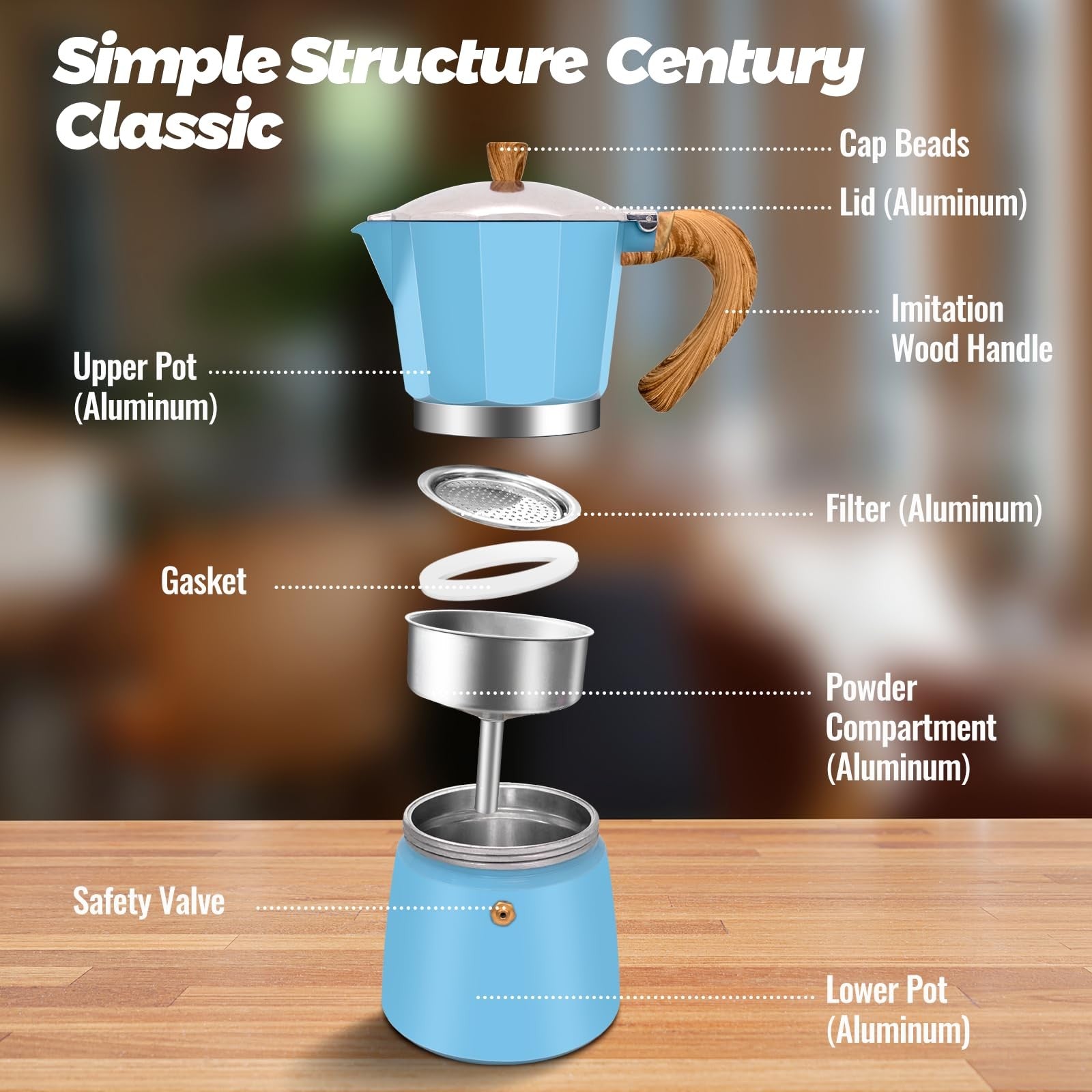 Vaolvpant 12-cup aluminum moka pot for stovetop espresso, 600ml, with a classic design and stainless steel handle.