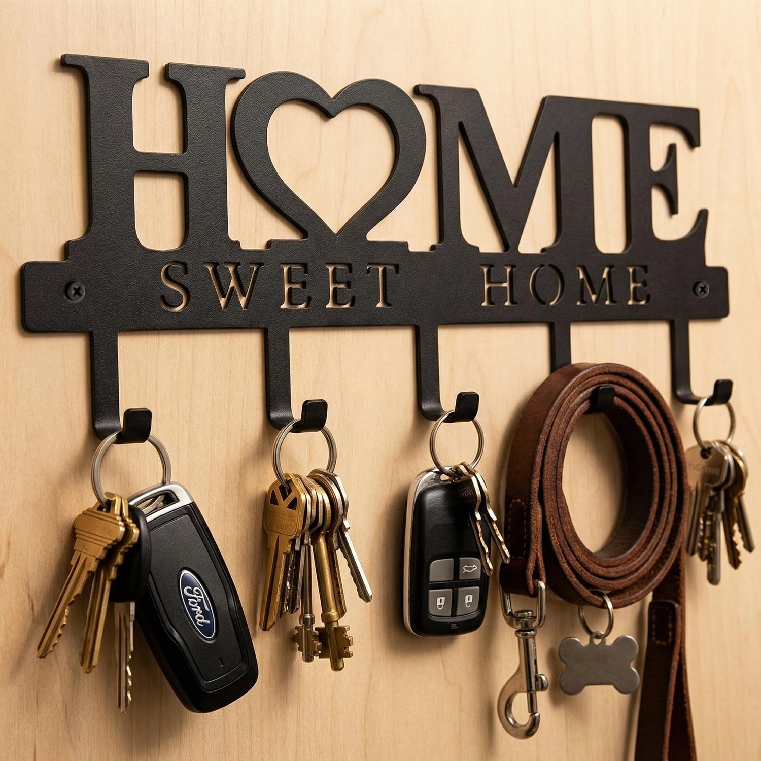 WIPHANY metal entryway wall key holder with 5 hooks for organizing keys and small items, wall mount design.