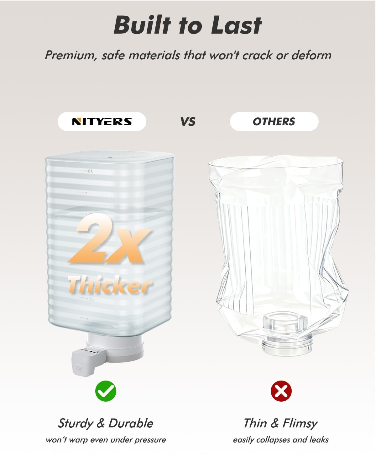 Nityers automatic dog water bowl dispenser with patented faucet, large 8L gravity cat water feeder, clear plastic container and spout