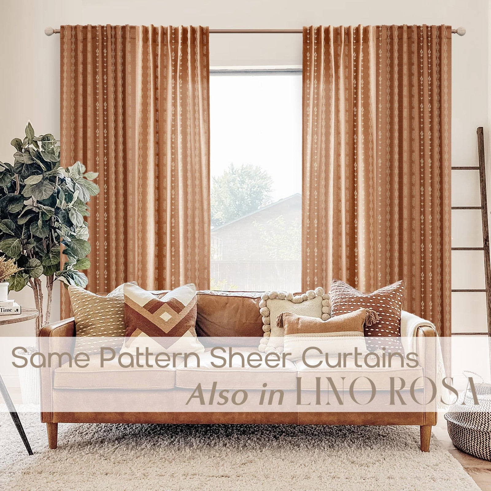 Lino Rosa black out room darkening curtains in a 2-panel set, 63 inches long, ideal for bedroom windows.