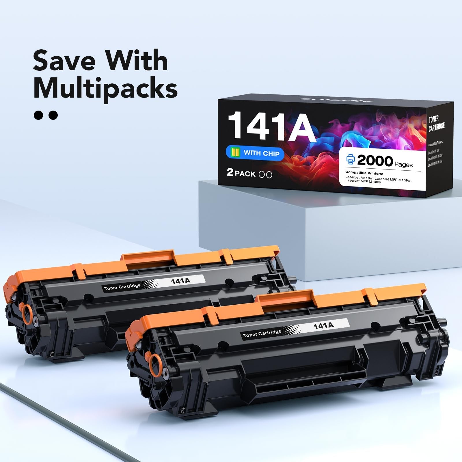 Unbranded Colorfly 141A W1410A toner cartridge chip compatible with HP 141A black LaserJet printer, shown in the image.