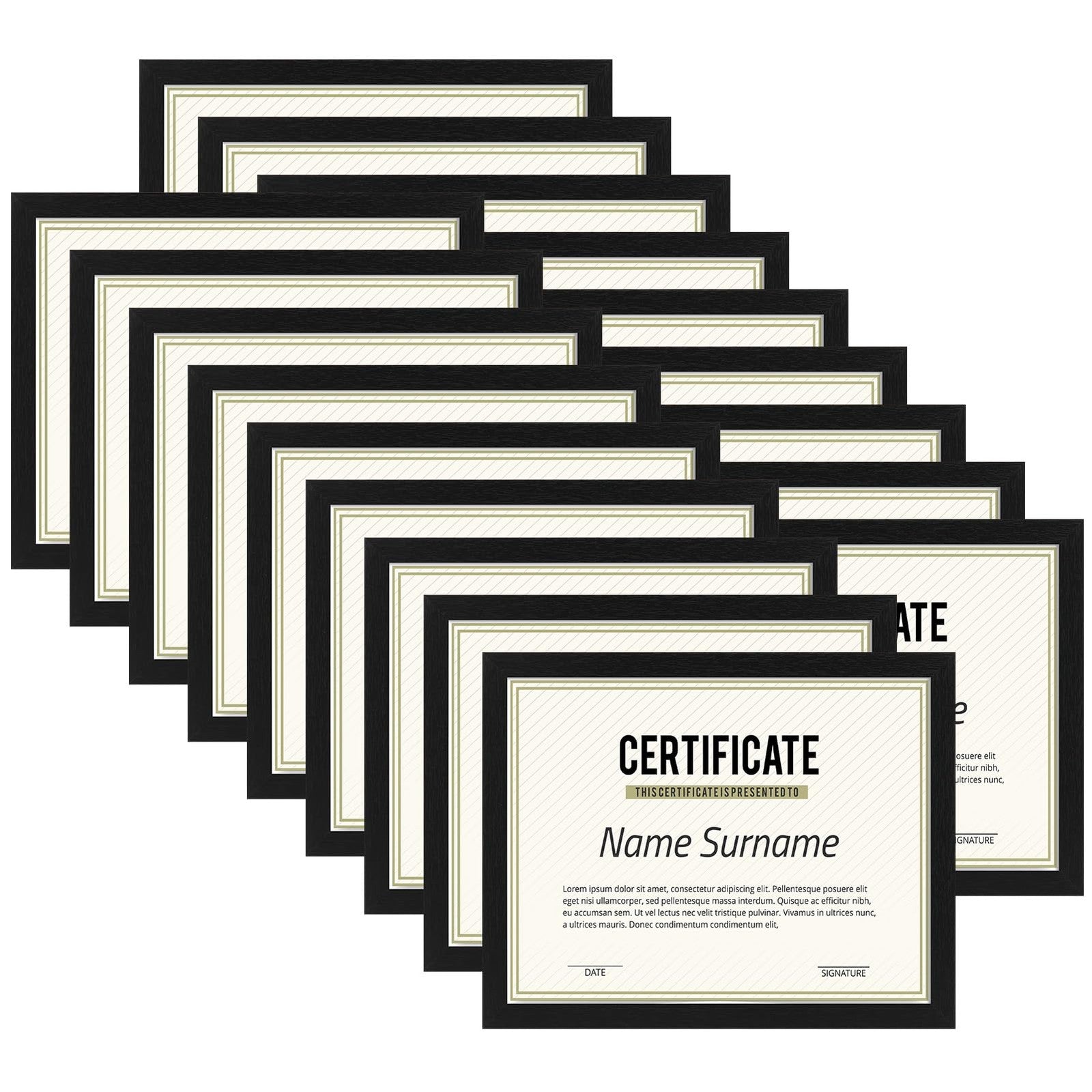 Set of 18 black PHAREGE 8.5 x 11 certificate picture frames, bulk pack for displaying diplomas or documents.