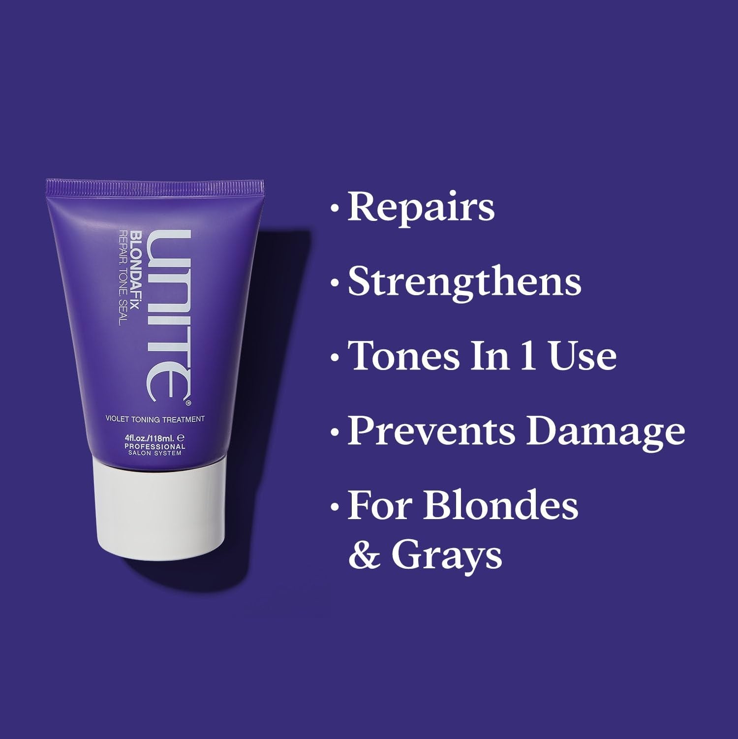 UNITE Hair BLONDA Fix Ultra-Violet Repair Treatment bottle with purple label for toning and strengthening blonde hair.
