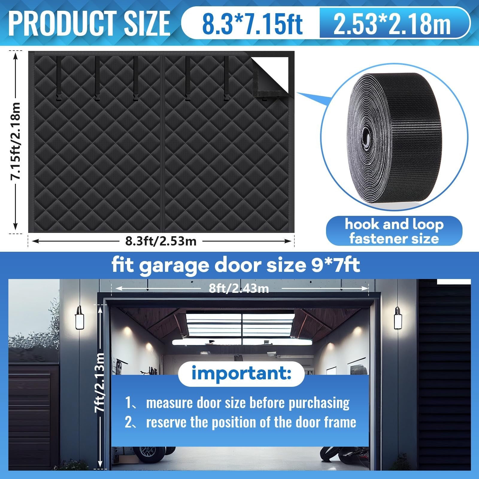 Tingjoo 8x7 ft garage door screen insulation kit with magnetic thermal insulation, showing the screen and magnetic edges.