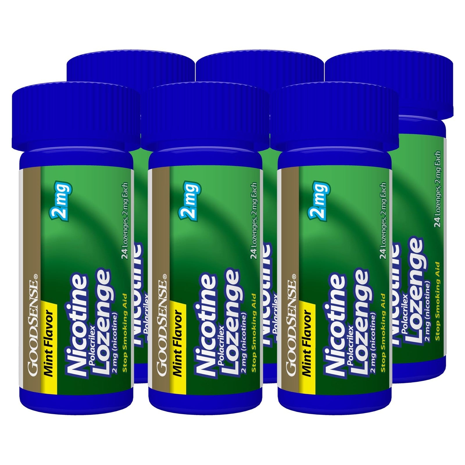 GoodSense Nicotine Polacrilex Lozenge 2 mg in mint flavor, stop smoking aid, showing a pack with lozenges on a white background