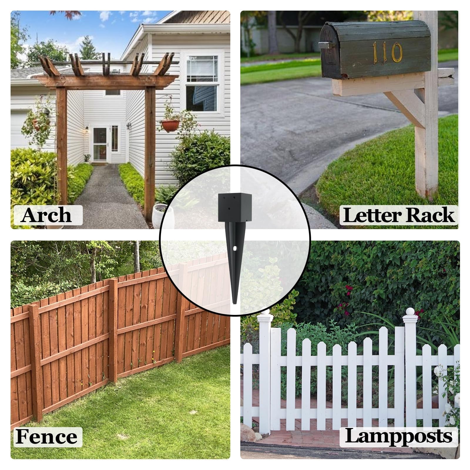 Set of four heavy-duty Nrspp 4x4 fence post anchors with ground spikes, measuring 3.6 x 3.6 inches for secure fencing.