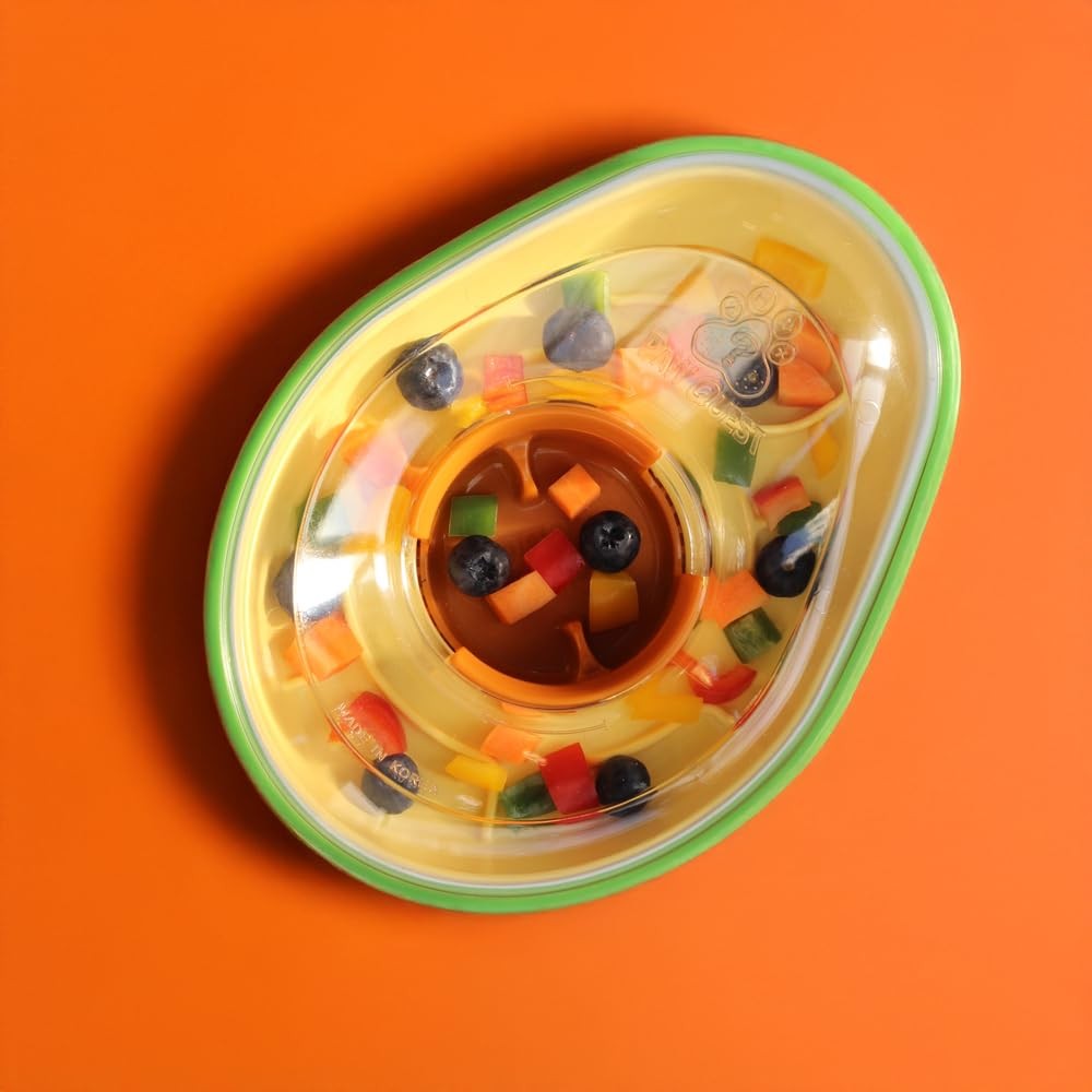PAW QUEST avocado-shaped non-spill treat dispensing wobble toy for dogs, with textured surface and durable design.