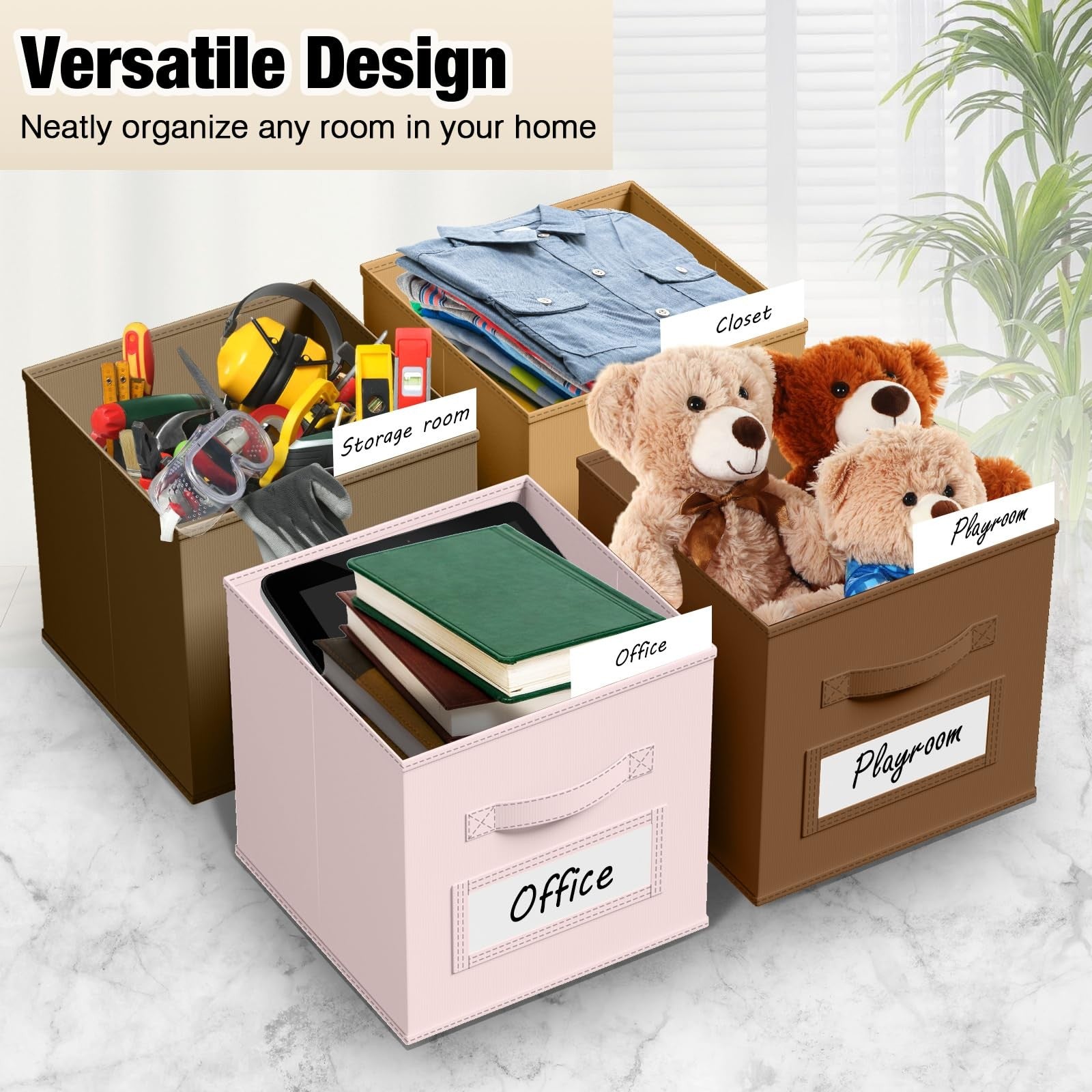 Teenyyou fabric storage cubes with labels, 11-inch collapsible storage bins for organizing and decluttering space