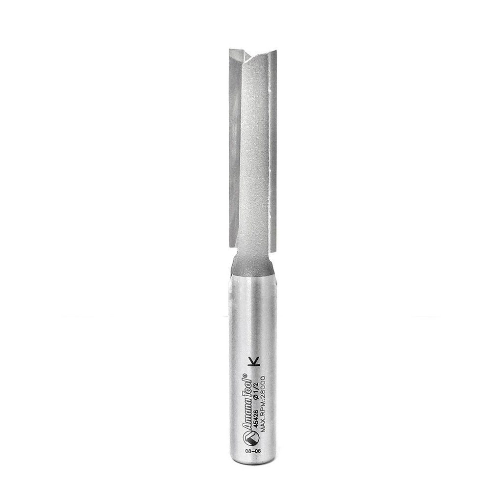 Amana Tool 45426 carbide-tipped straight plunge router bit, 1/2 inch diameter, 2-inch length, suitable for woodworking.