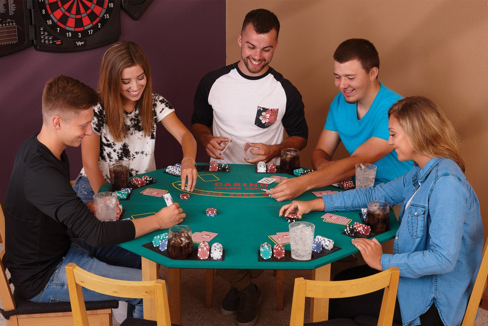 Fat Cat folding poker table for 8 players with carrying case, chip tray, and drink holders, by GLD Products.