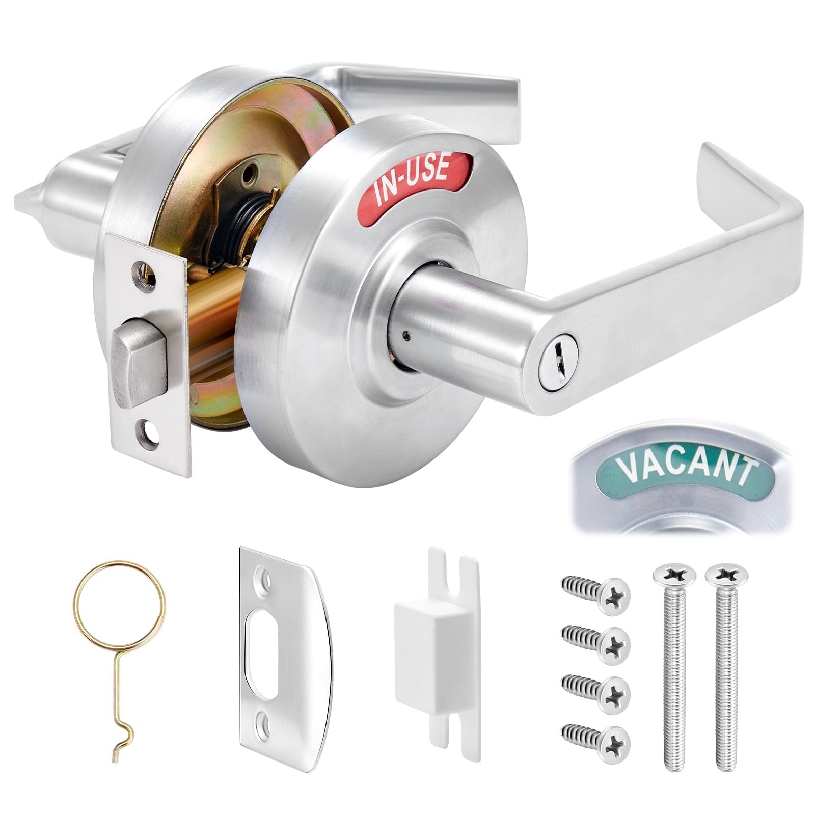 Tandefio commercial bathroom lock with handle and deadbolt, showing vacant and occupied indicators on a privacy door lock