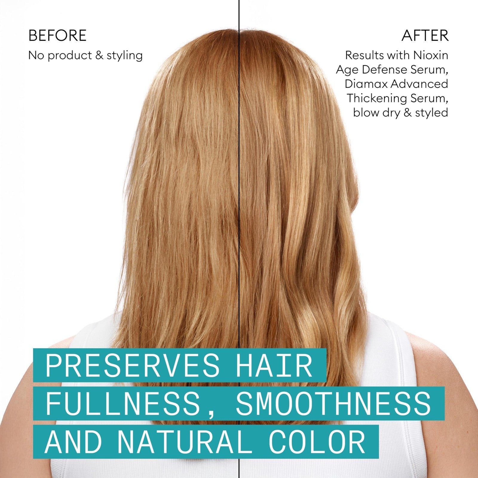 Nioxin Age Defense Anti-Aging Hair Serum bottle with pump, leave-in scalp treatment with peptide for thinning hair care.