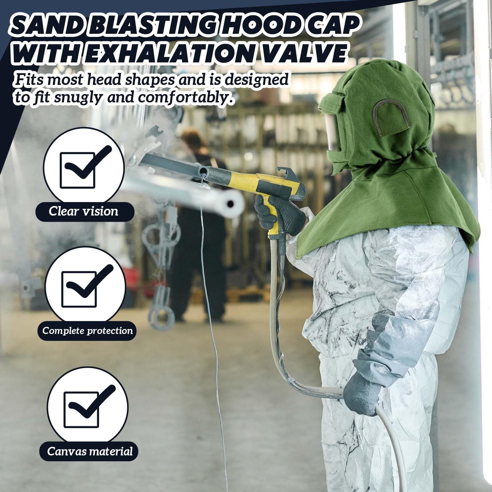 Jecery 11-pack sand blasting hood masks with replacement PC lenses and canvas shawl caps, featuring adjustable straps and protective design.