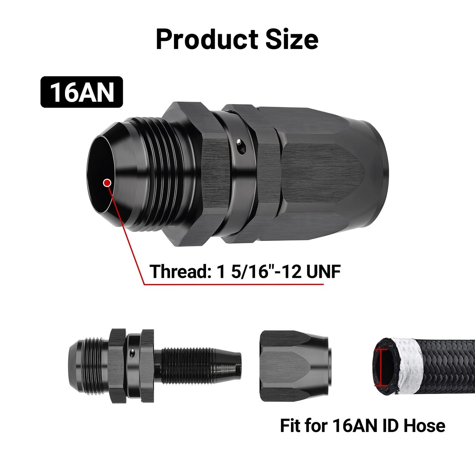 EVIL ENERGY 16AN male hose end fitting for CPE fuel hose, aluminum straight black fitting for automotive or racing applications