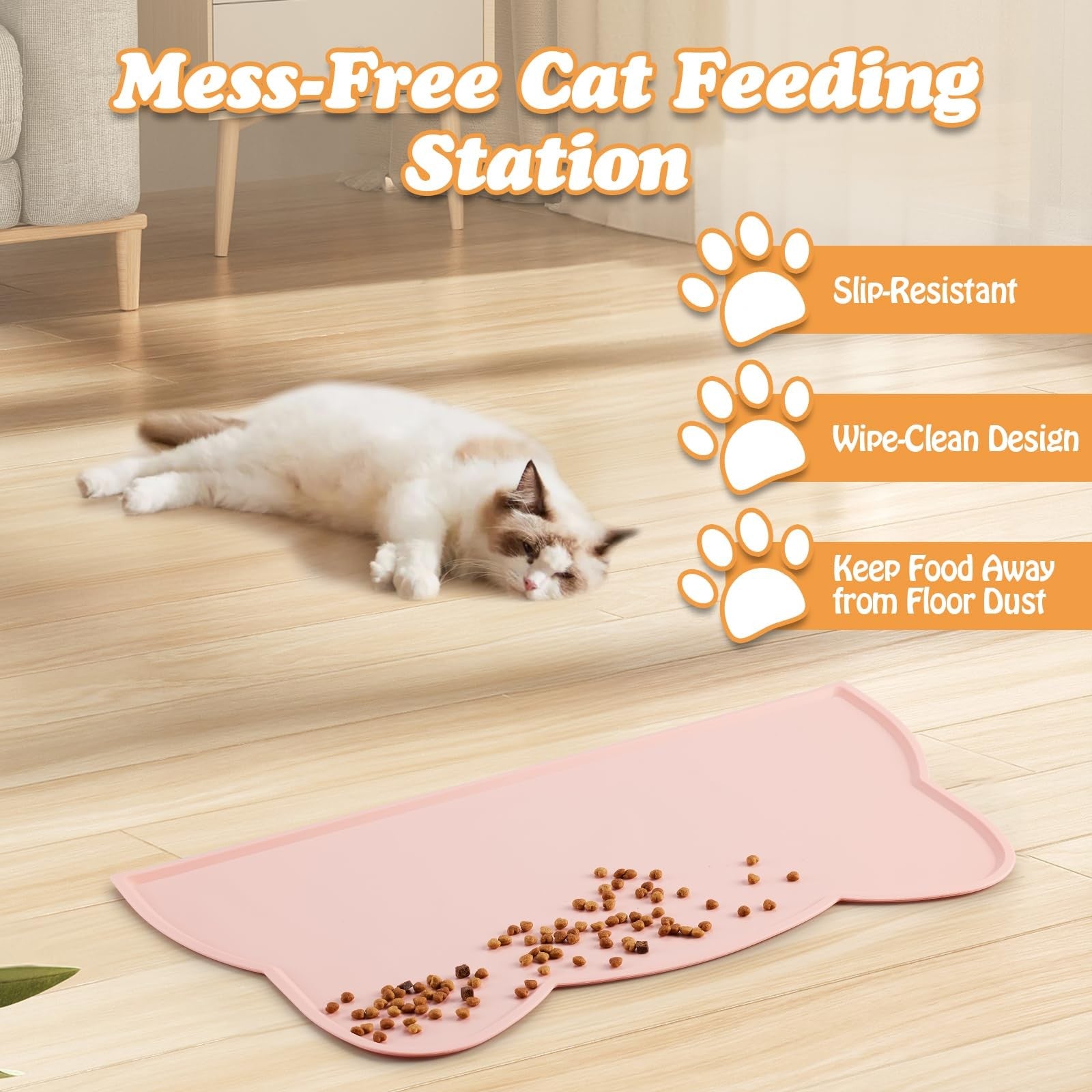 Elevated stainless steel cat bowls with food mat and metal stand, 7.1 inches wide, for comfortable feeding by HBGmao-hao