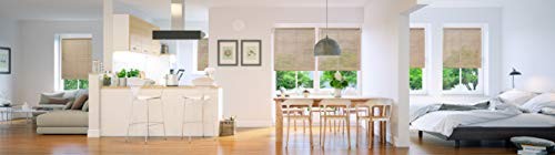 Chicology mini vinyl blinds for indoor windows, 30W x 72H, in cappuccino color with horizontal slats.