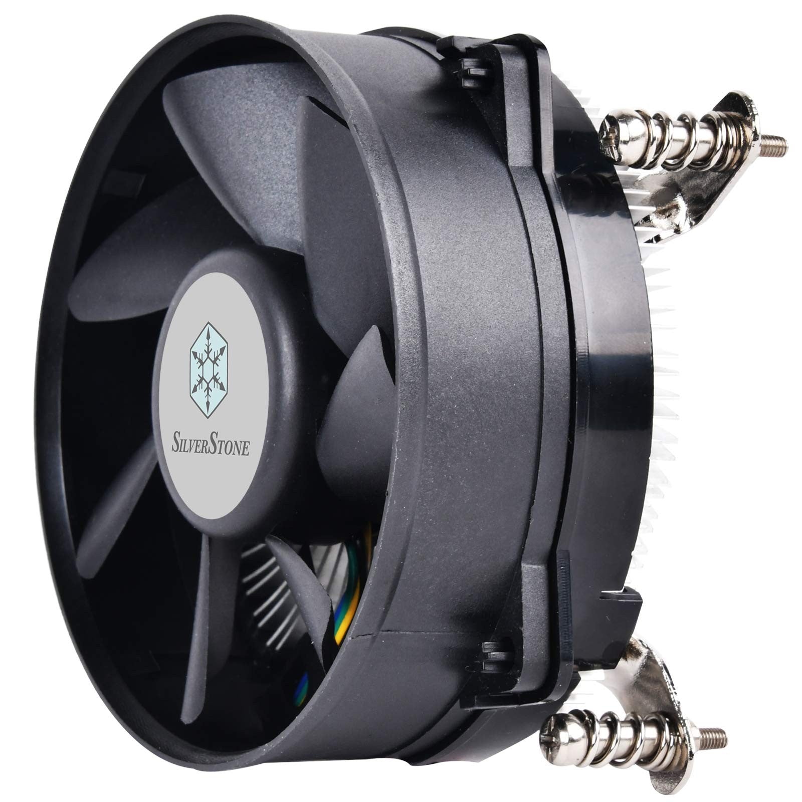 SilverStone SST-NT08-115X-V2 low profile CPU cooler with silver heatsink and fan for LGA 115X sockets, supporting 95W TDP.