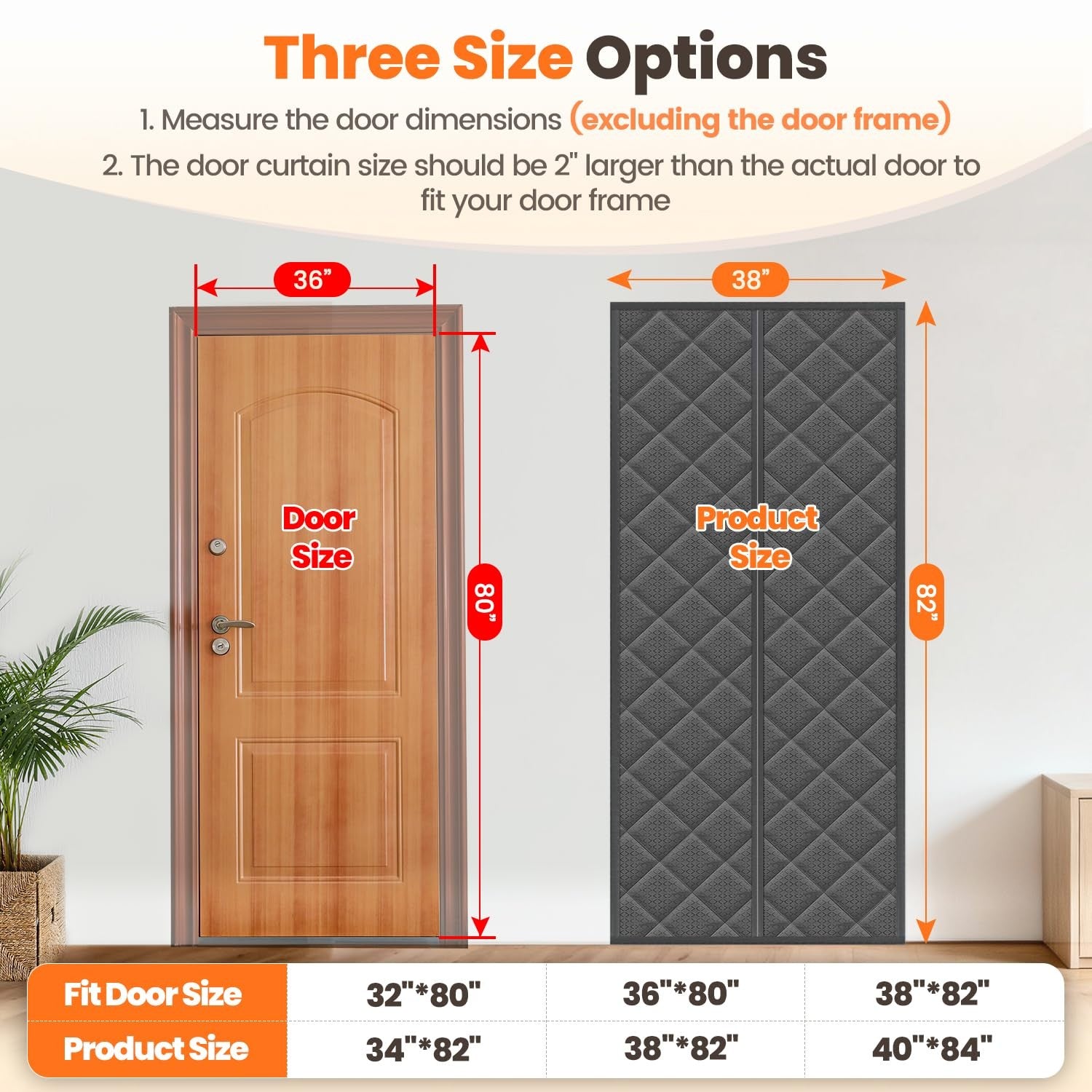 Vidoya magnetic thermal insulated door curtain fitting a 36x80 inch door, designed to block heat and improve energy efficiency.