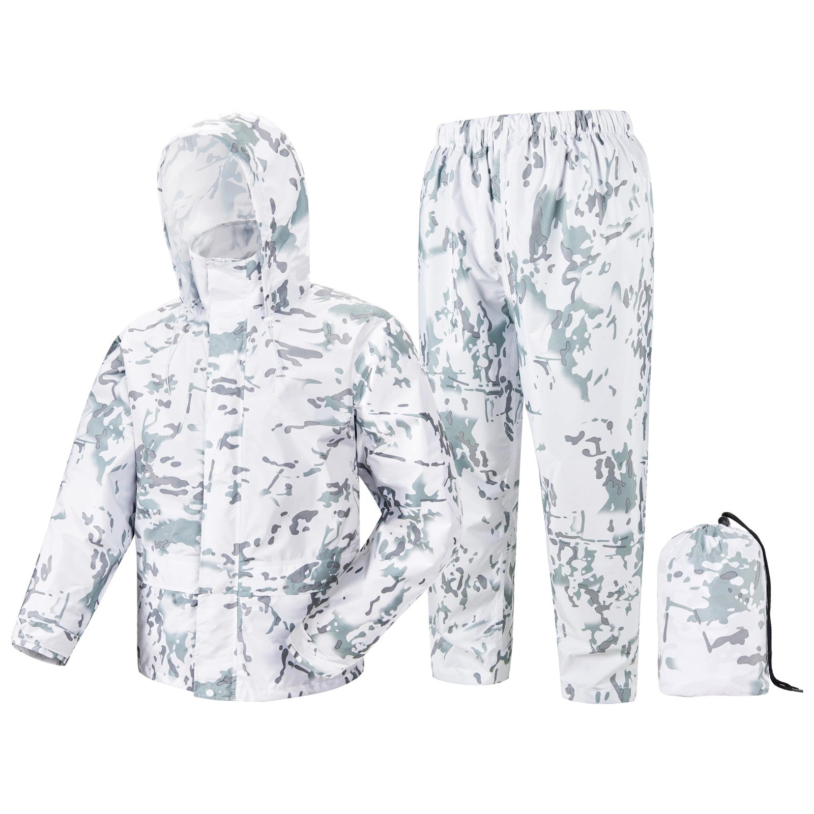 Fousam men's waterproof camo rain suit with lightweight jacket, ideal for outdoor rain protection.