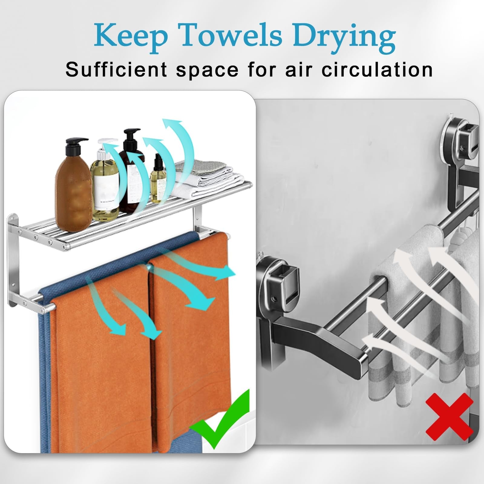 VOTZAAQ 24-inch bathroom towel rack with double towel bar and shelf for easy towel storage and organization in the bathroom.