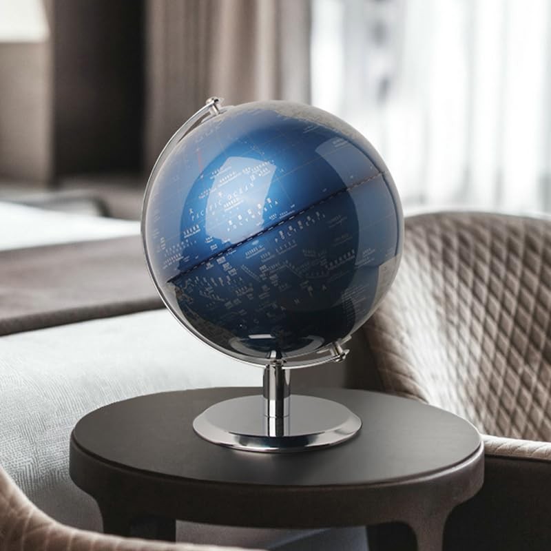 TTKTK 8-inch world globe with stainless steel stand, modern desktop Earth globe for educational and decorative use.