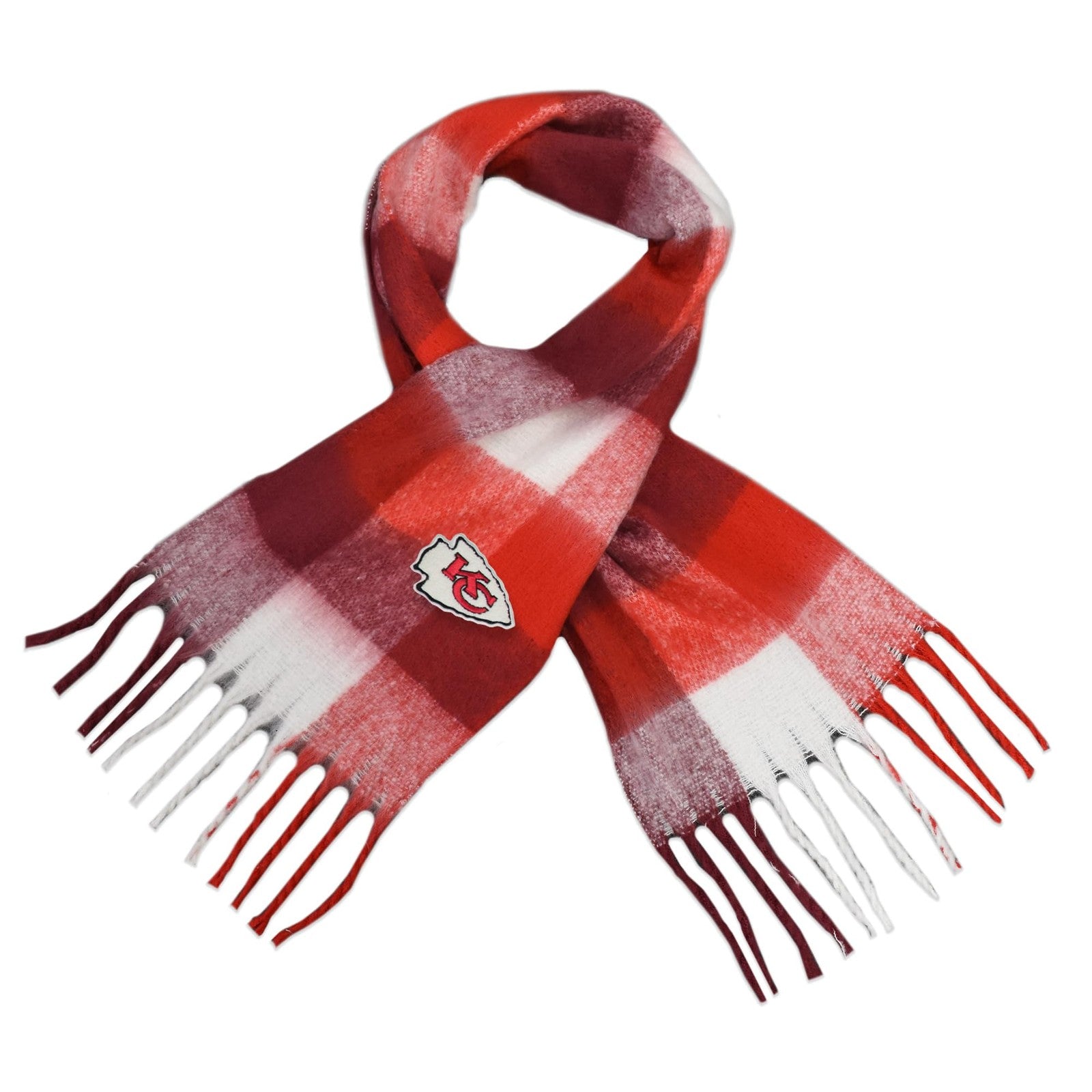 Littlearth NFL Kansas City Chiefs soft scarf with team logo and red and white stripes, cozy and stylish accessory.