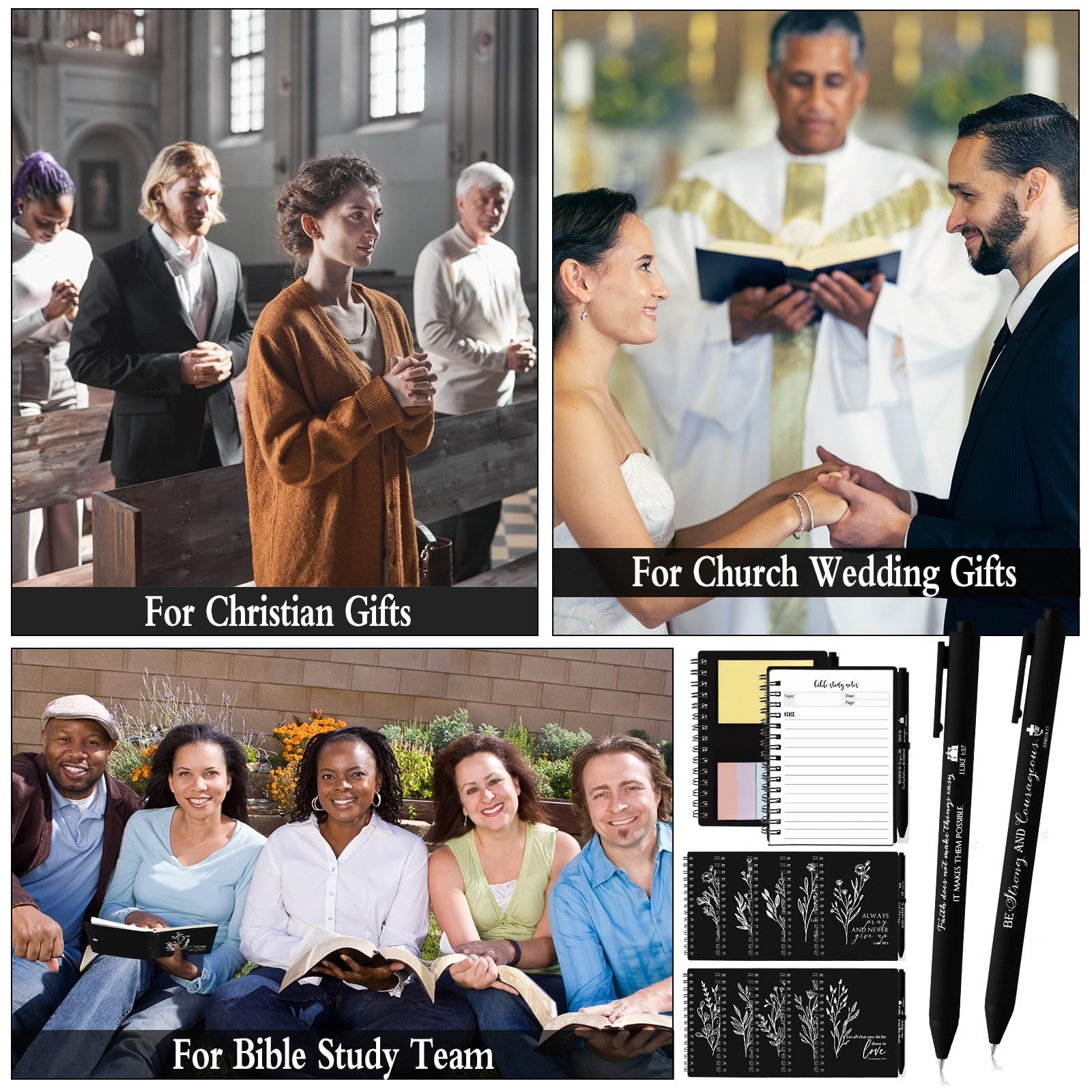 Resurhang 40 pcs Christian gift Bible study notebooks with notes and a Christian pen, featuring religious-themed covers and writing pages.