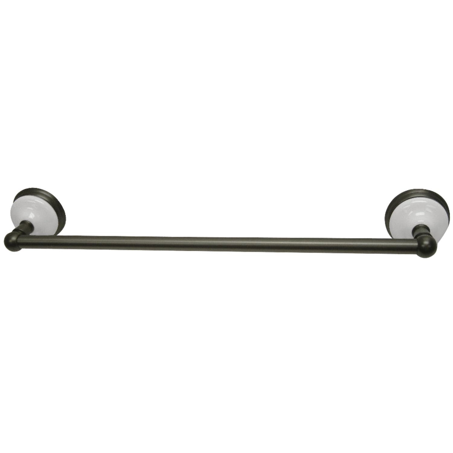 Kingston Brass Victorian 24-inch towel bar in oil rubbed bronze finish, mounted on a bathroom wall with decorative hardware.