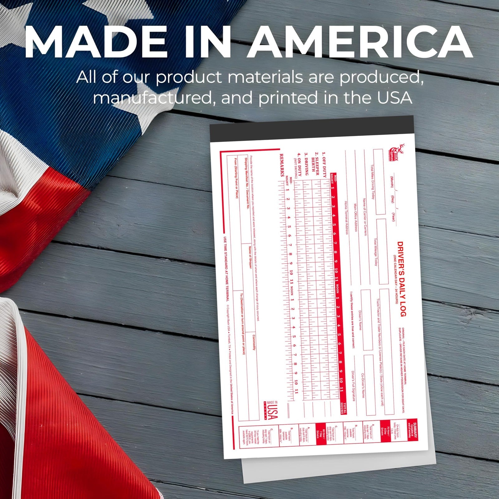 Set of 10 BUCK TAPE Truck Driver Daily Log Books with 7-8 day recap, DOT-compliant, designed for truck drivers' record keeping.