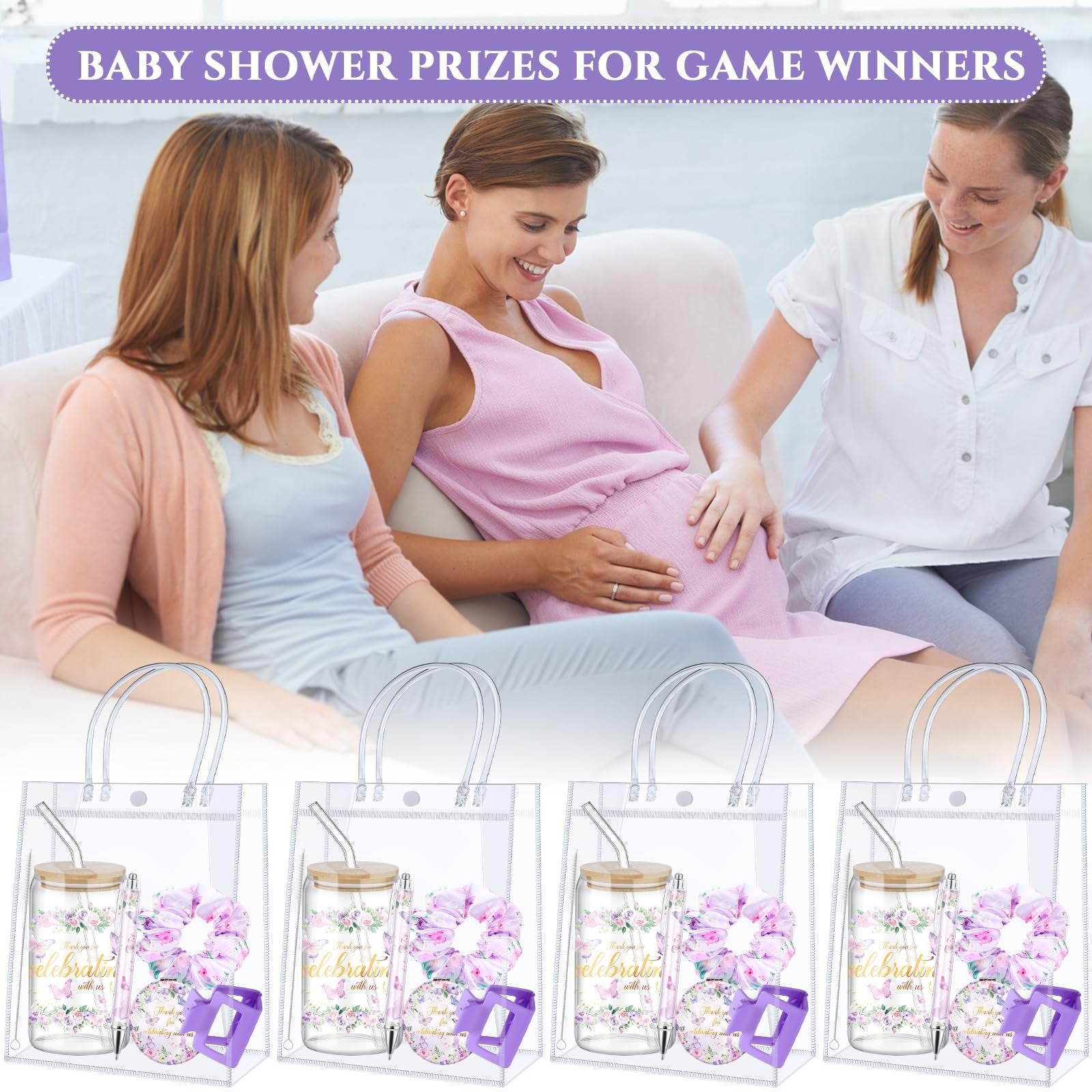 Boao 6-pack baby shower game prizes featuring colorful tumblers with lids and straws for player winners.