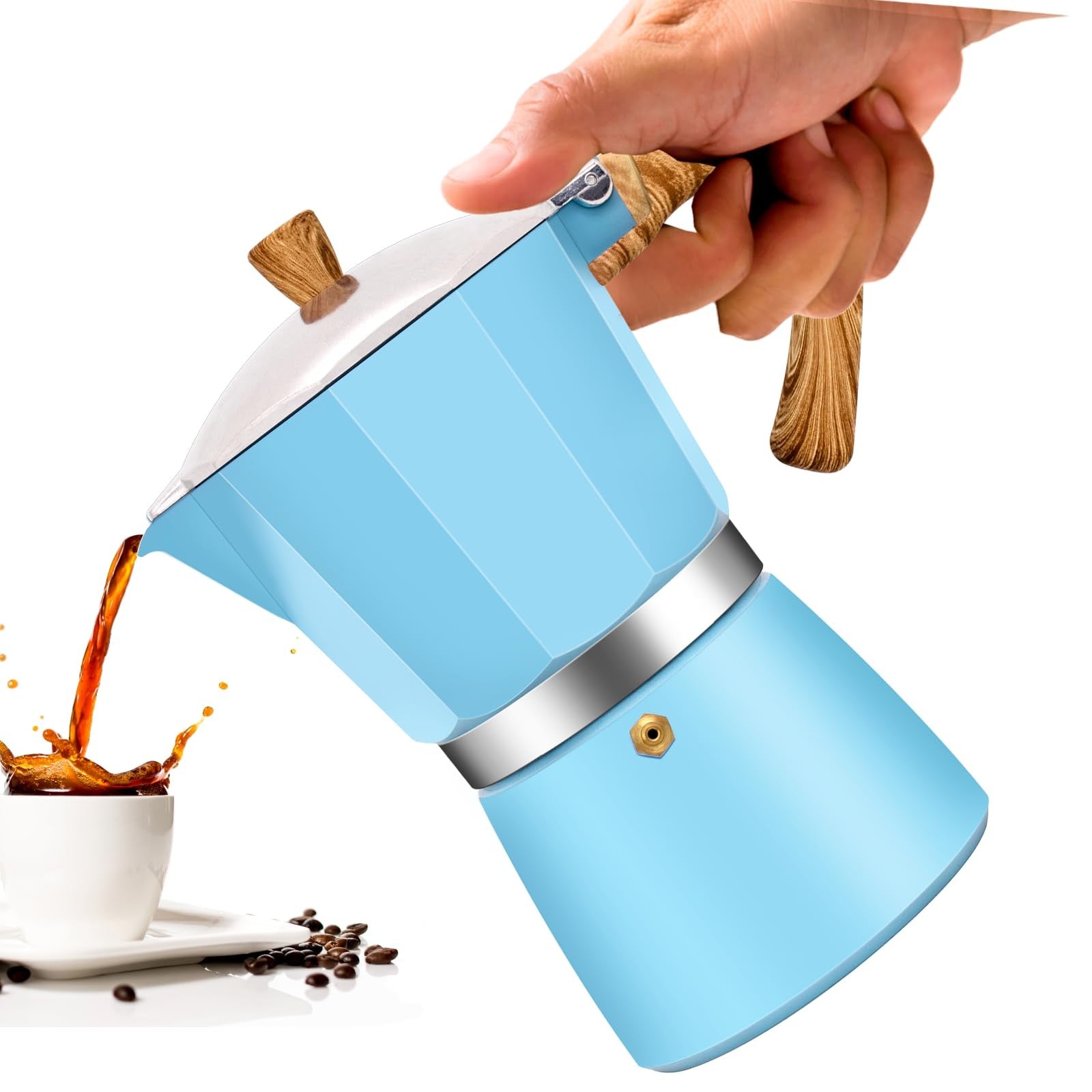 Vaolvpant 12-cup aluminum moka pot for stovetop espresso, featuring a classic design and 600ml capacity.