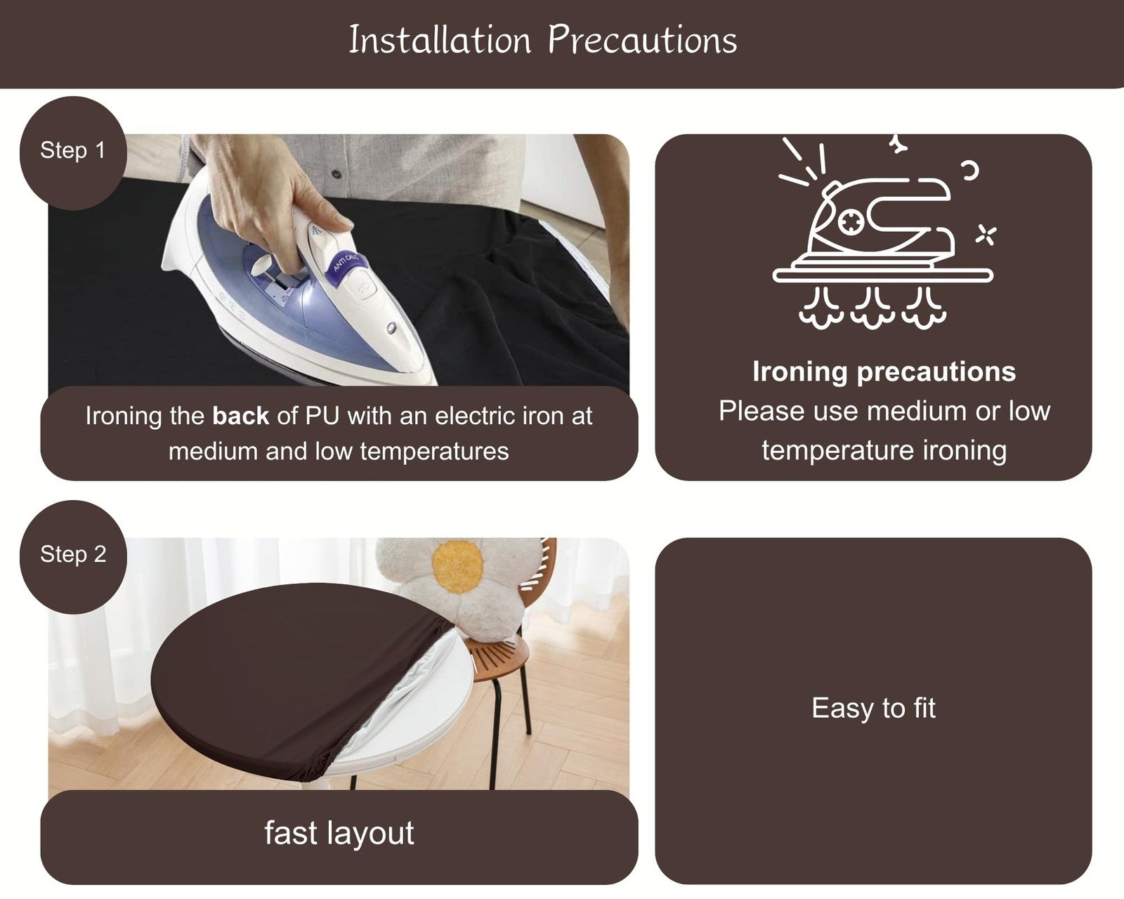 Huierxun round fitted PU tablecloth, 59-inch diameter, waterproof and oil-proof, with stain-resistant surface on a dining table.